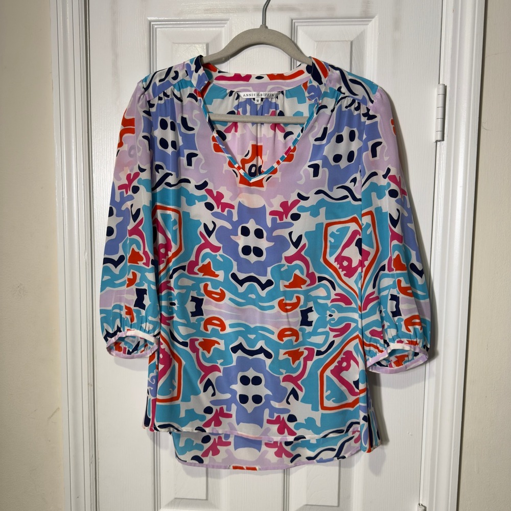 Annie Griffin 100%‎ Silk Abstract Print Tunic Blouse Medium